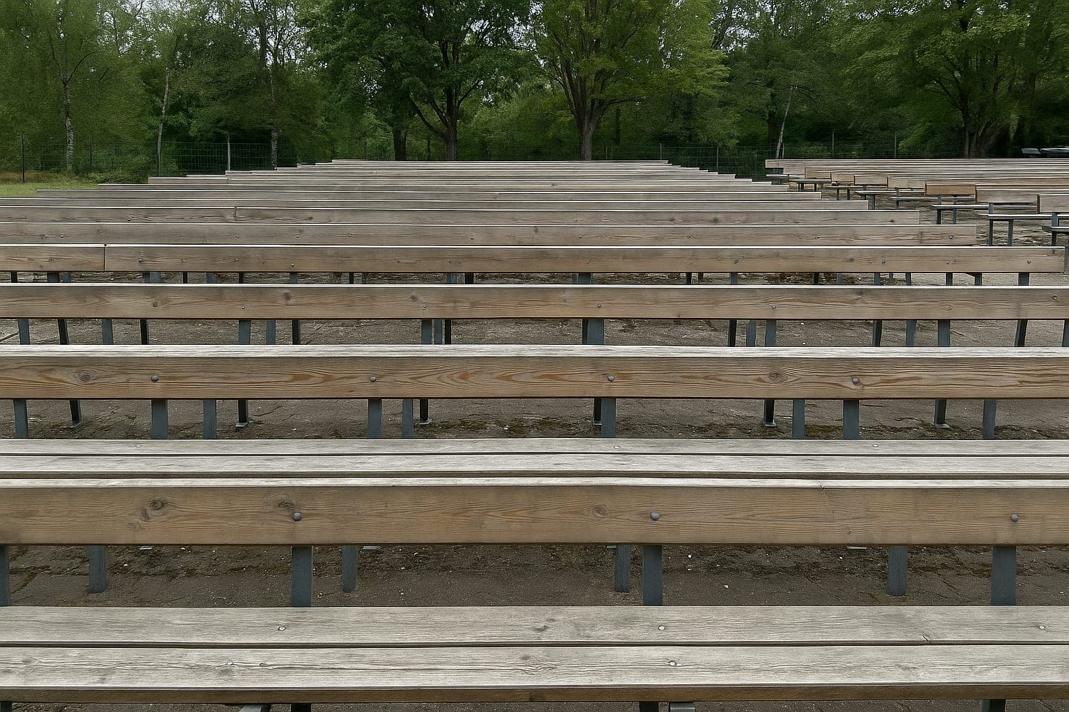 Waiting for the group Empty benches at an outdoor attraction