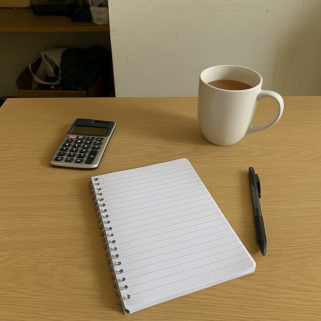 Selling and payments A calculator and a notebook on a desk