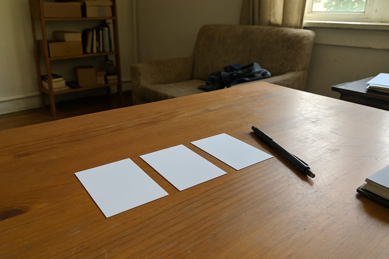 Three products, three margins Three blank cards laid side by side on a table